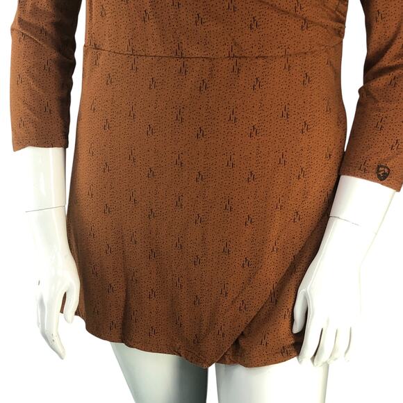 Kuhl Womens Size XL Dress Anya Faux Wrap Crossover Neck Graphic Print Copper - Picture 3 of 14